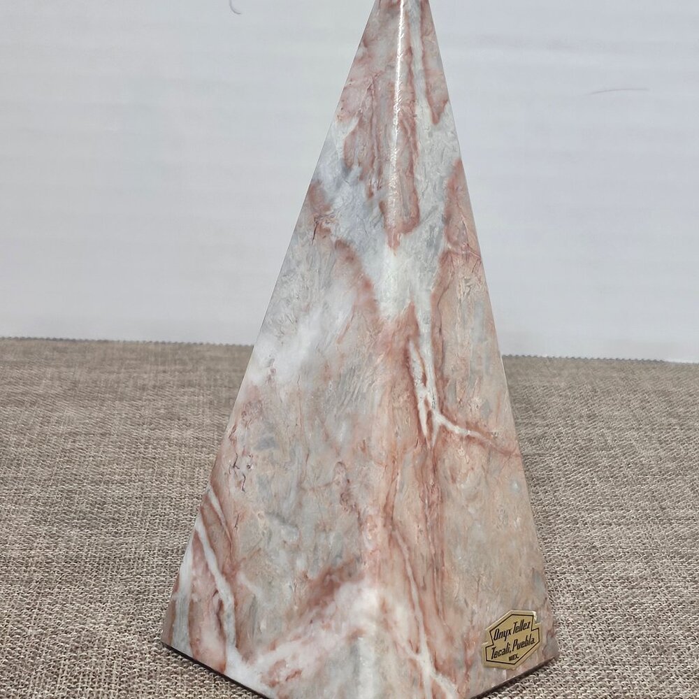 Vintage Obelisk Onyx Stone White Pink Salmon Tan Gray Hand Carved Mexico